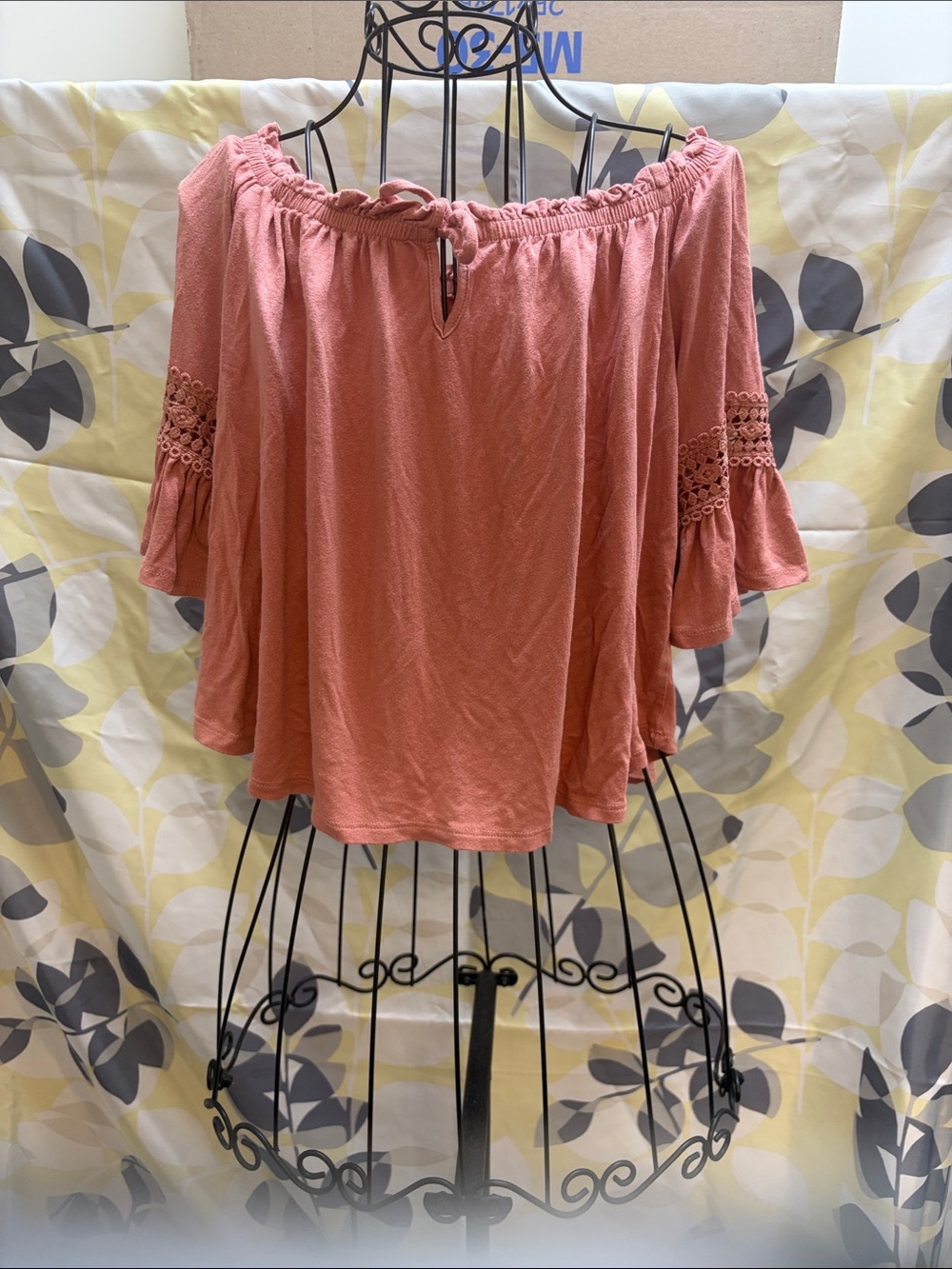 Off-Shoulder Crochet Sleeve Top - Dusty Rose